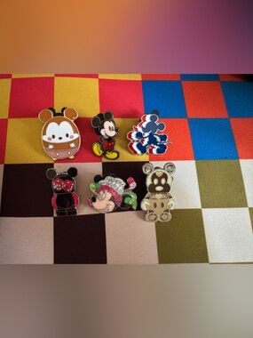 Disney Mickey & Friends Enamel Pin Set - Red, Yellow, Blue, Green, Brown, Black